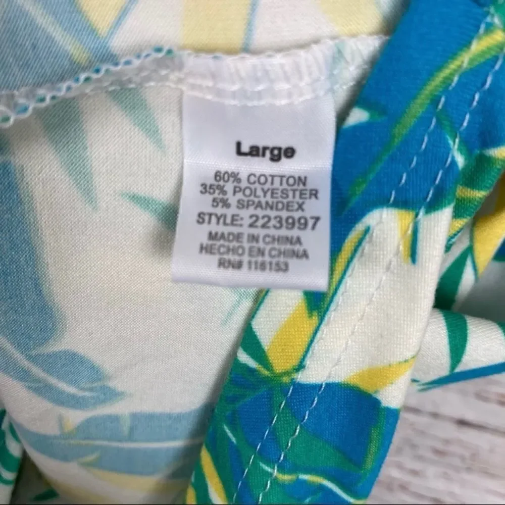 Poof Leafy Palm Print Tie‎ Front Strappy Neckline Tank Top Green Yellow Large